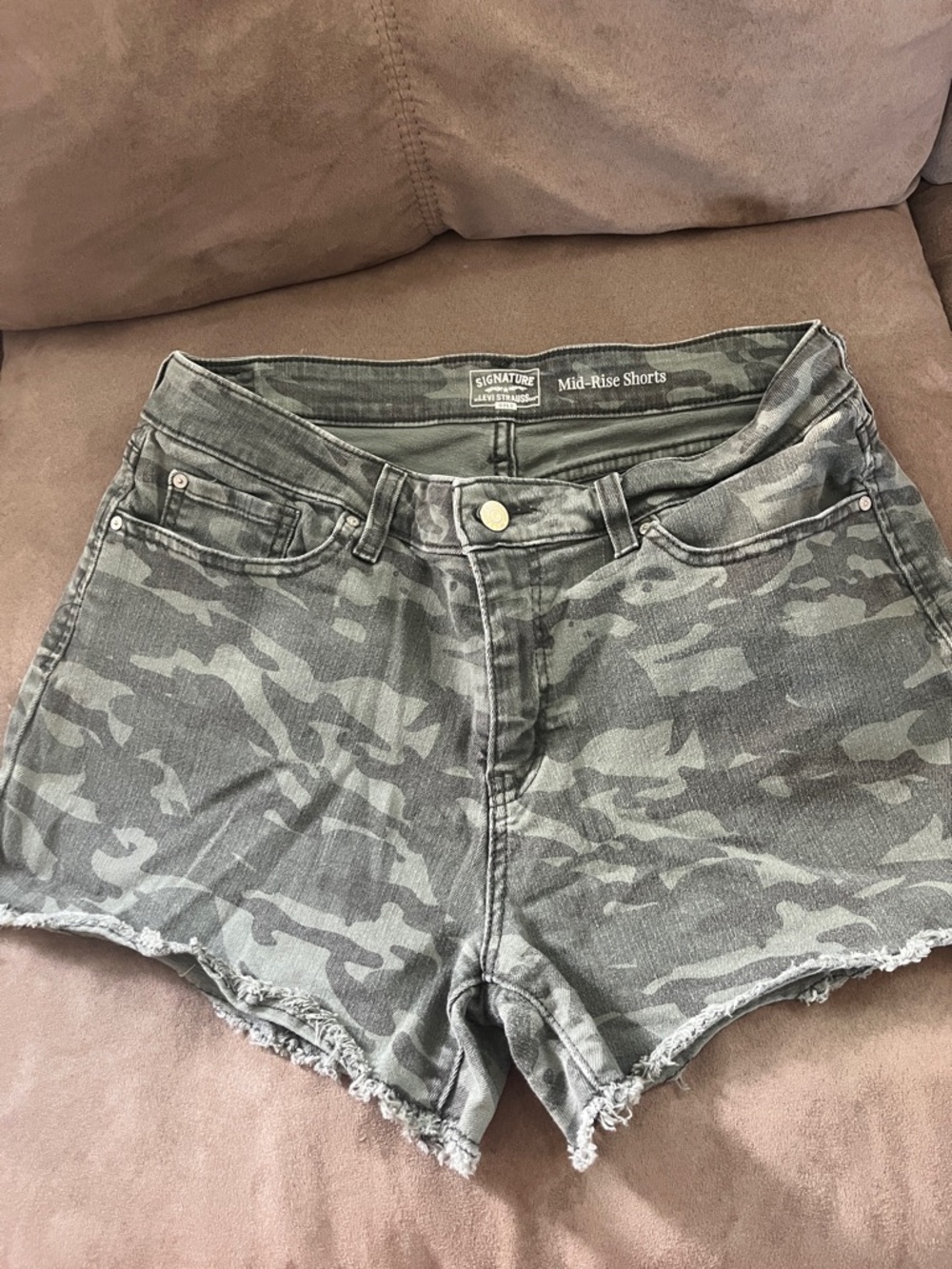 Levi's Olive Camo Mid-Rise Denim Shorts